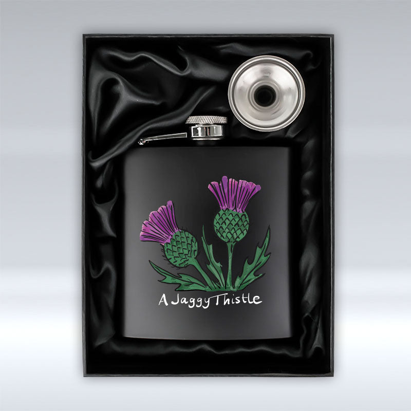 A Jaggy Thistle - Black Hip Flask pureminted