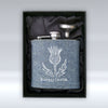 A Jaggy Thistle Outline - 6oz Hip Flask - With Sleeve pureminted