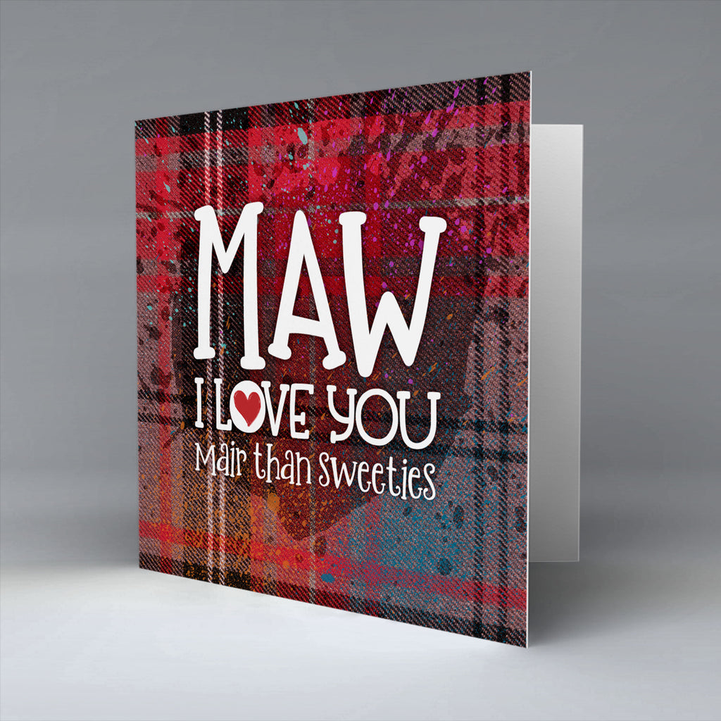 Maw I love you - Red Tartan - Greetings Card