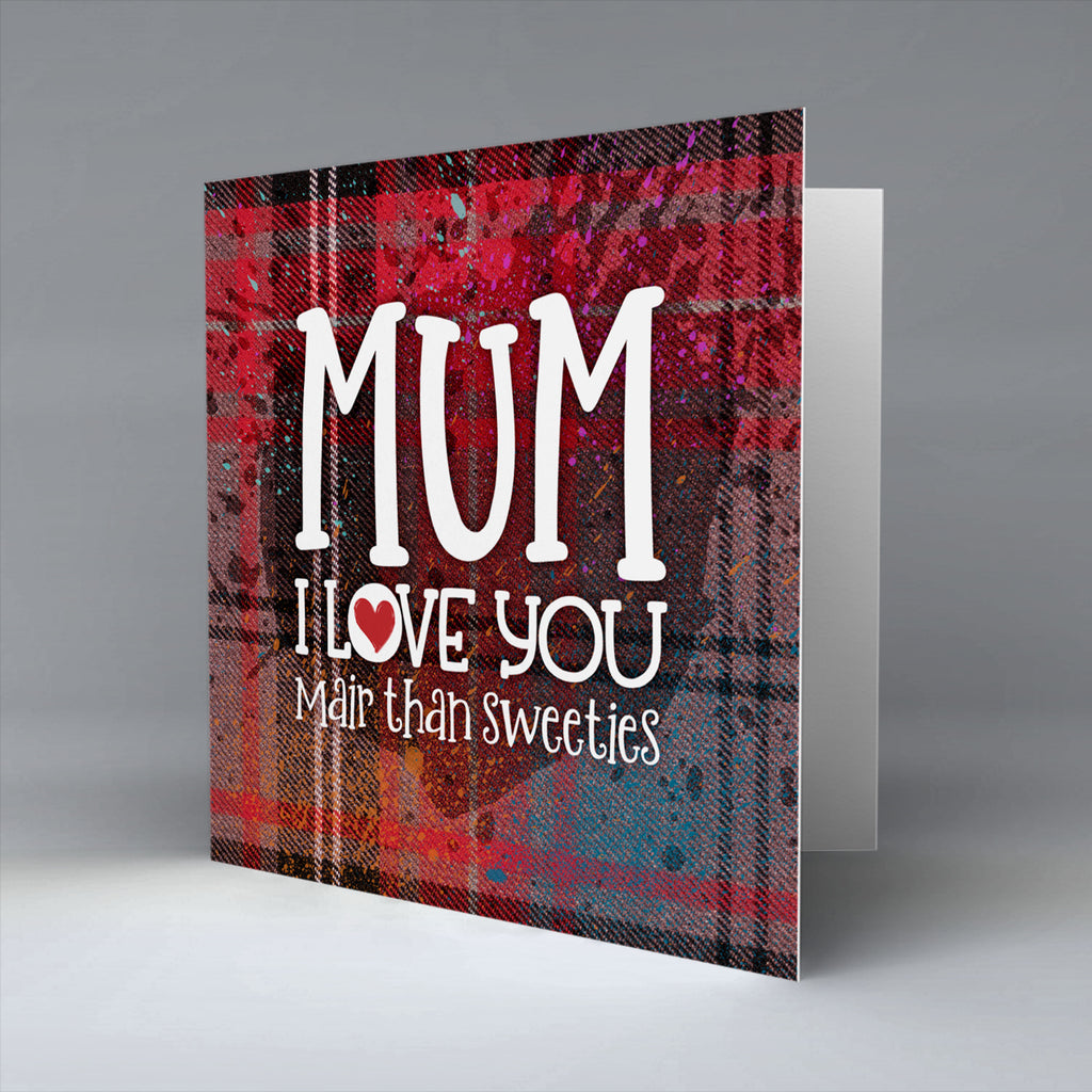 Mum I love you - Red Tartan - Greetings Card