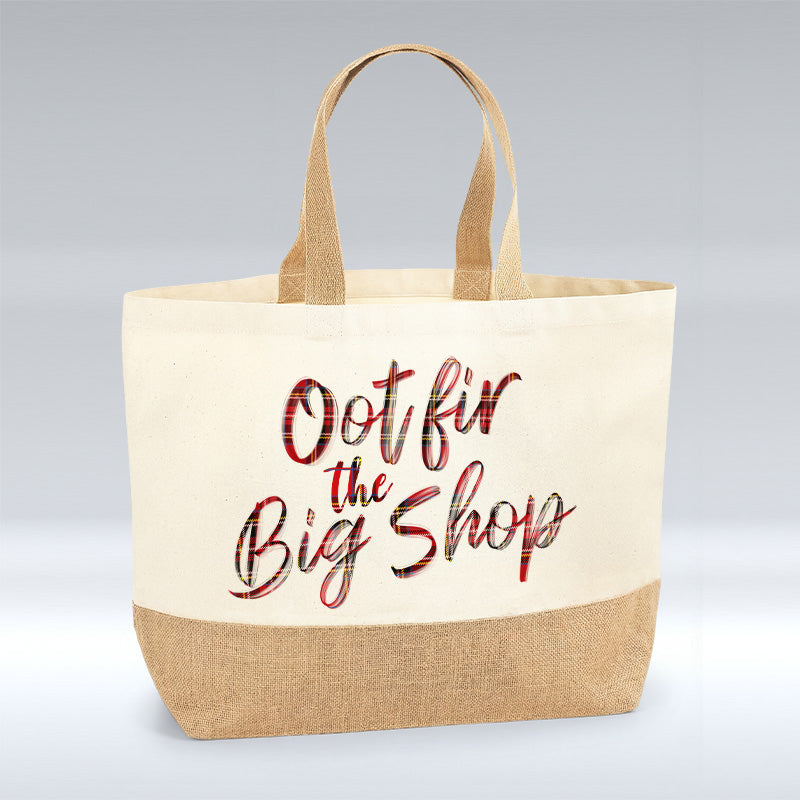 Oot fir the Big Shop - TARTAN - XL Shopper Jute Bag