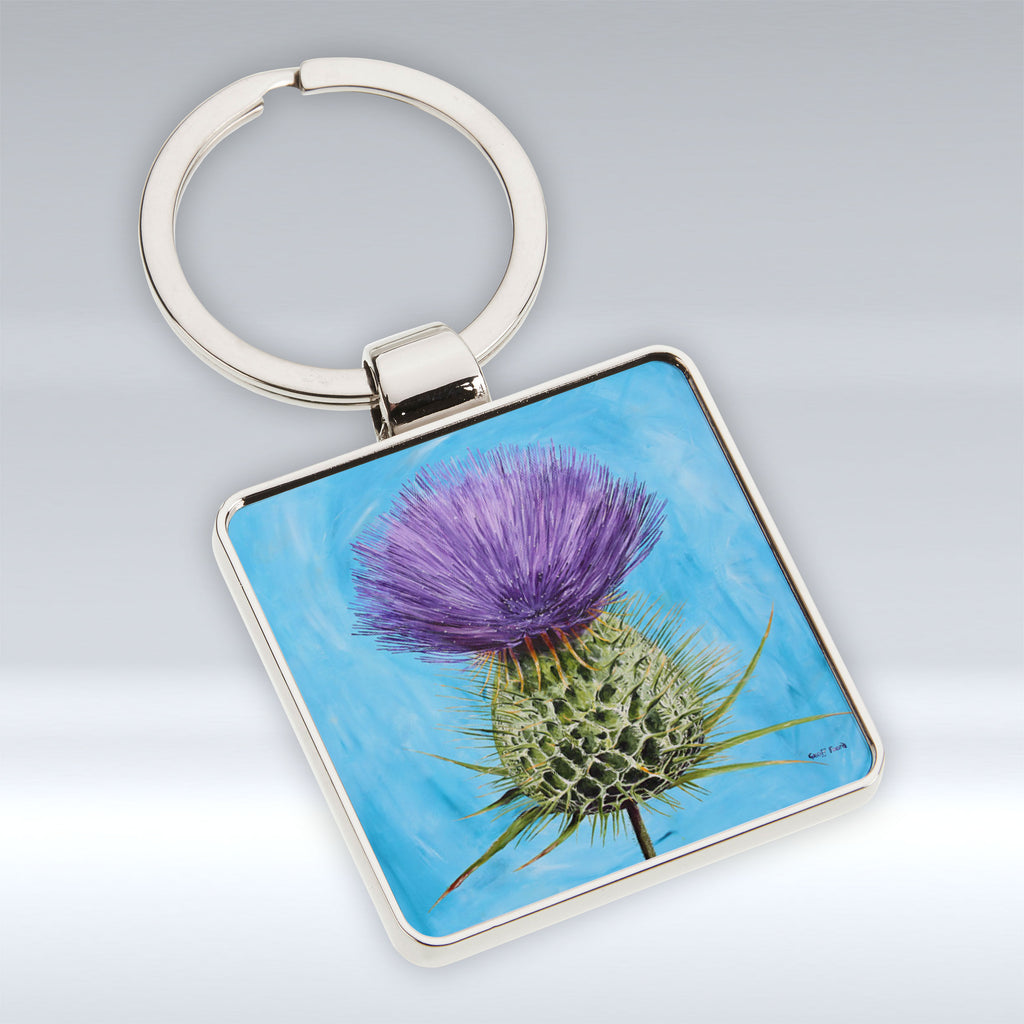 Purple Thistle - Square Keyring