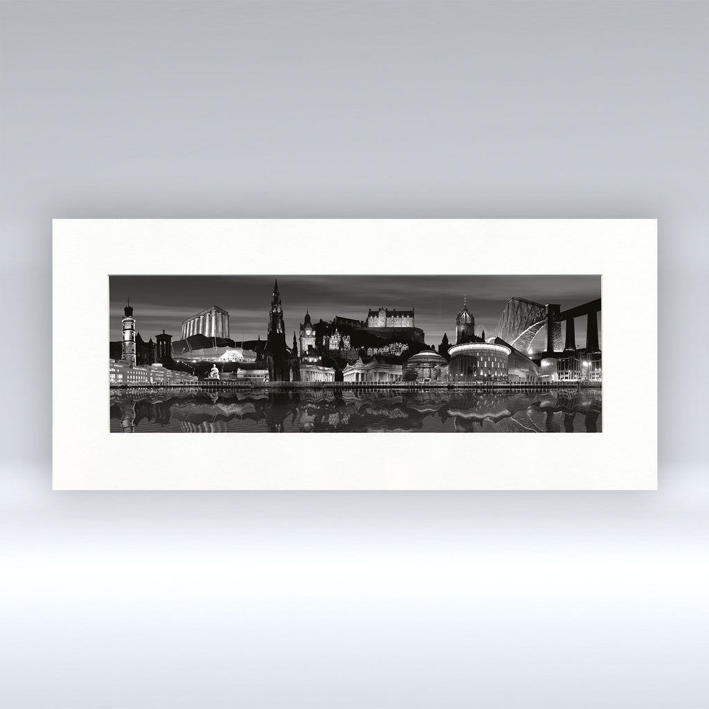 Edinburgh Night Black & White - Mounted Print