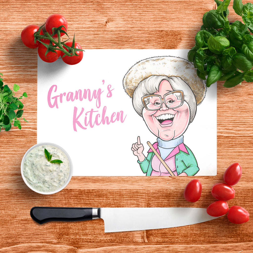 Platinum Granny's Kitchen In Your Face Glass Chopping Board